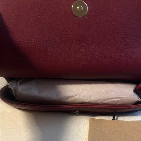 Mario Valentino Burgundy Clutch with Silver Chain Accent - Picture 12 of 14